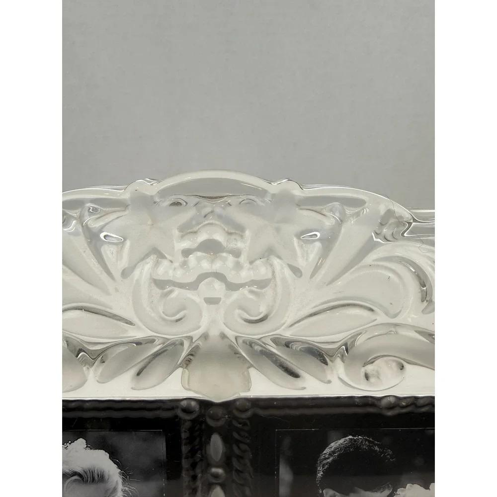 Vintage Frosted Glass Double Picture Frame Floral Relief Wedding Decor 11.5x9